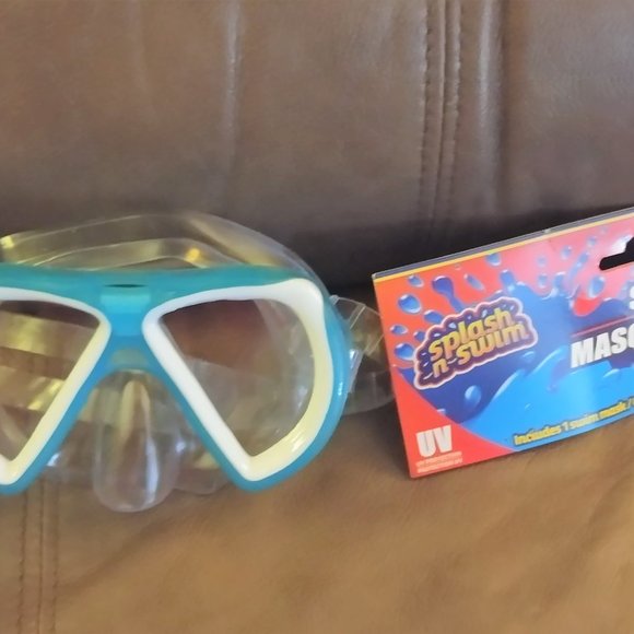 NEW! Splash-n-Swim Mask UV Kids Swimming child's Goggles children's aqua blue 6+ - Picture 2 of 8